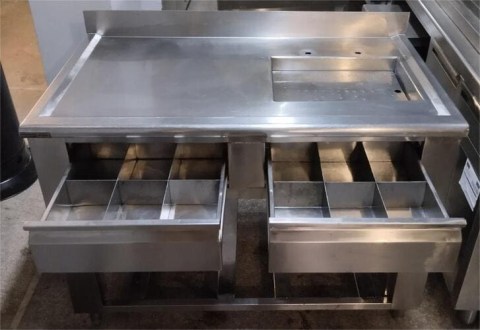 Πόστο Σερβιτόρου 120x70x86Cm Ανοξείδωτο Με Γούρνα & 2 Συρτάρια Μεταχειρισμένο